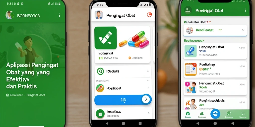 Tampilan antarmuka pengguna BORNEO303 yang intuitif untuk pengingat obat.