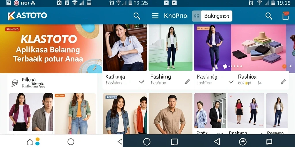 Tampilan antarmuka aplikasi KASTOTO untuk belanja fashion yang menarik dan intuitif.