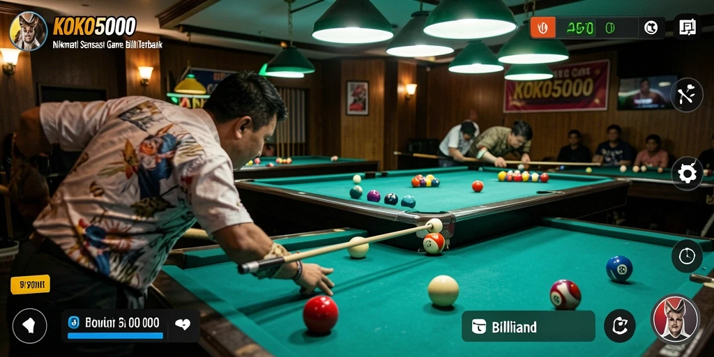 Tampilan antarmuka permainan billiard KOKO5000 yang menarik.